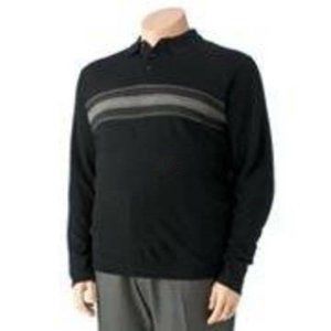 Mens Polo Sweater Dockers Black XL Tall Houndstooth Long Sleeve 3 Button Neck